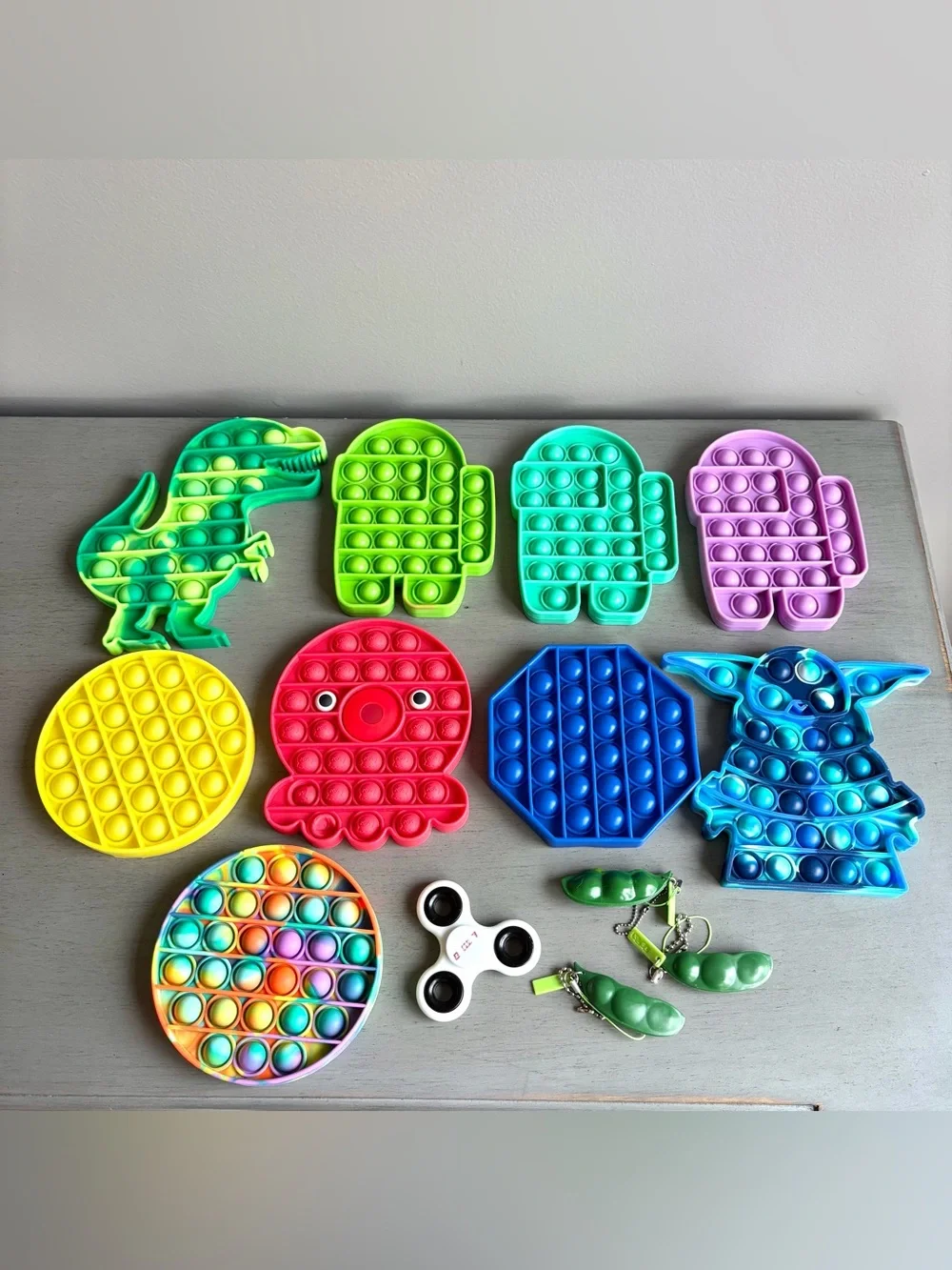 Multicolor Kids Pop It Fidget Sensor Toy Lot of 13 - Dinosaur, Yoda, Among Us
